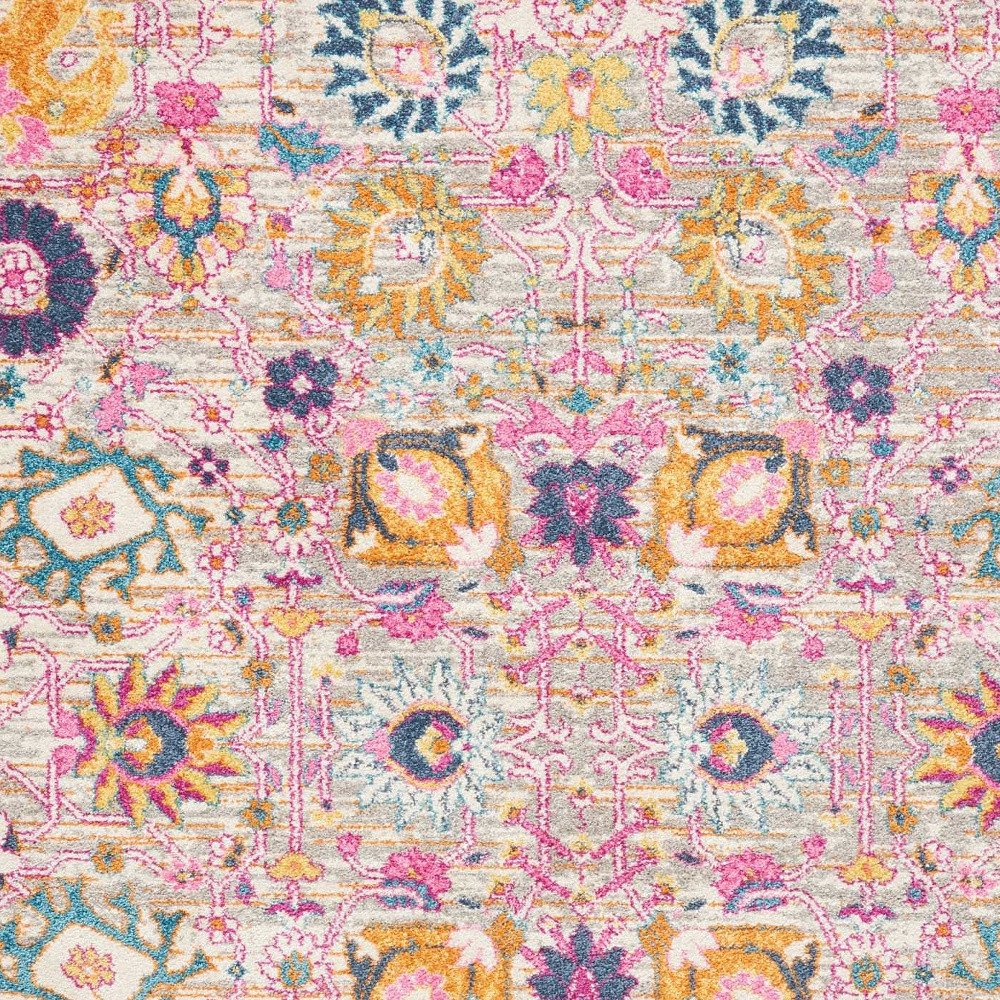 8' X 10' Silver Gray And Pink Floral Distressed Area Rug