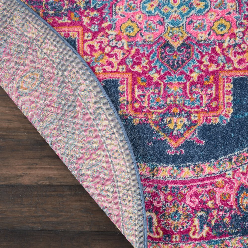 7' X 10' Blue And Pink Medallion Distressed Area Rug