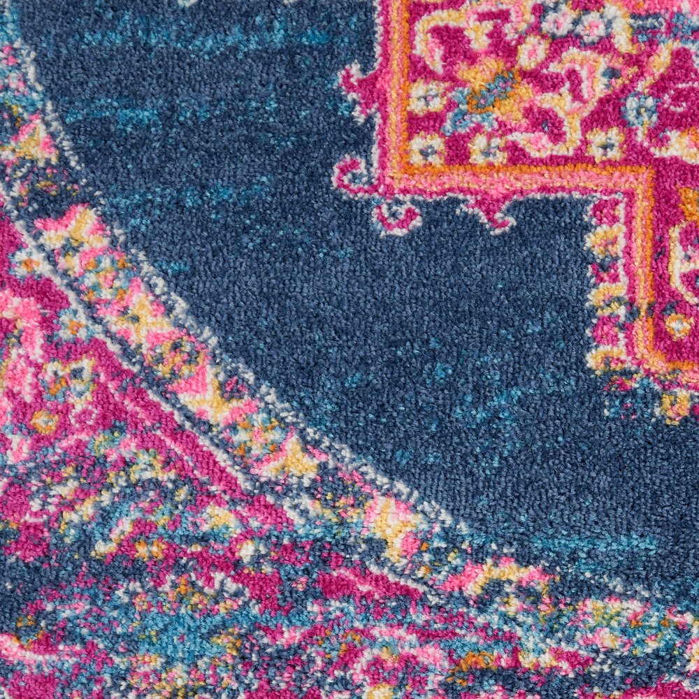 7' X 10' Blue And Pink Medallion Distressed Area Rug
