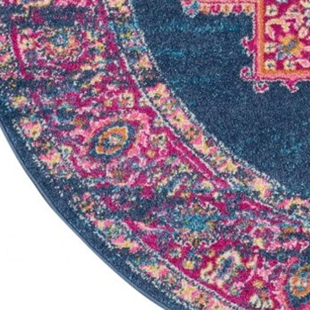 7' X 10' Blue And Pink Medallion Distressed Area Rug
