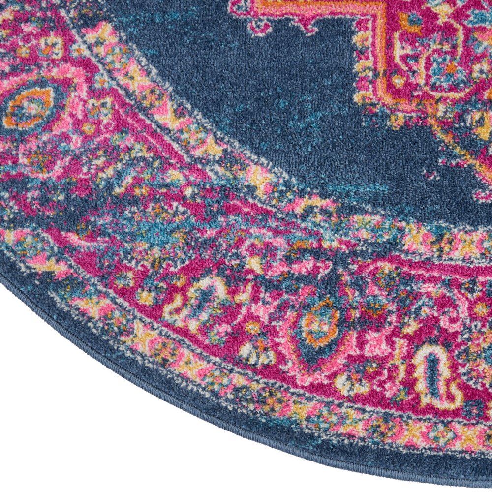 7' X 10' Blue And Pink Medallion Distressed Area Rug