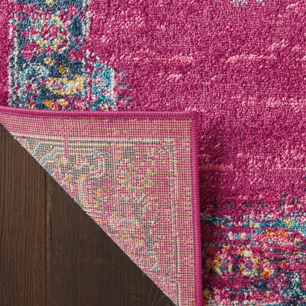 10' Fuchsia And Blue Oriental Distressed Runner Rug