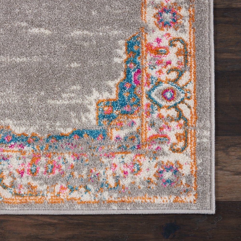 10' Gray And Gold Medallion Distressed Runner Rug