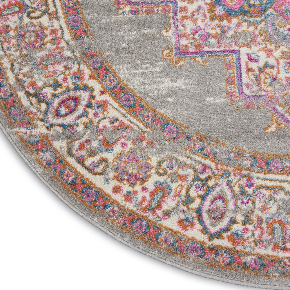 7' X 10' Gray And Gold Medallion Distressed Area Rug