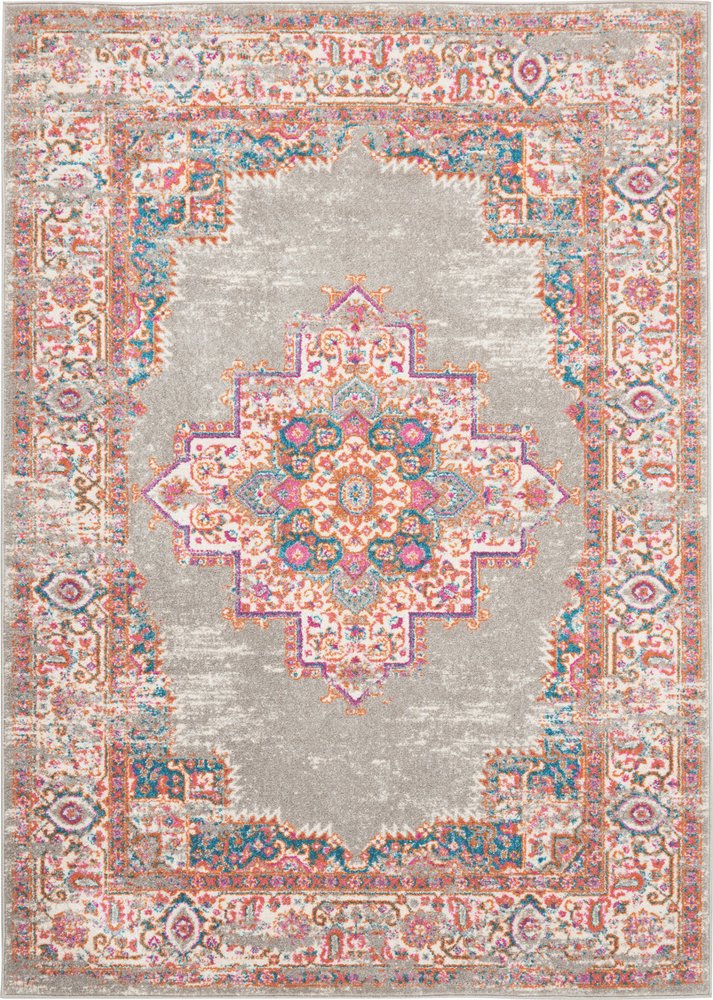 7' X 10' Gray And Gold Medallion Distressed Area Rug