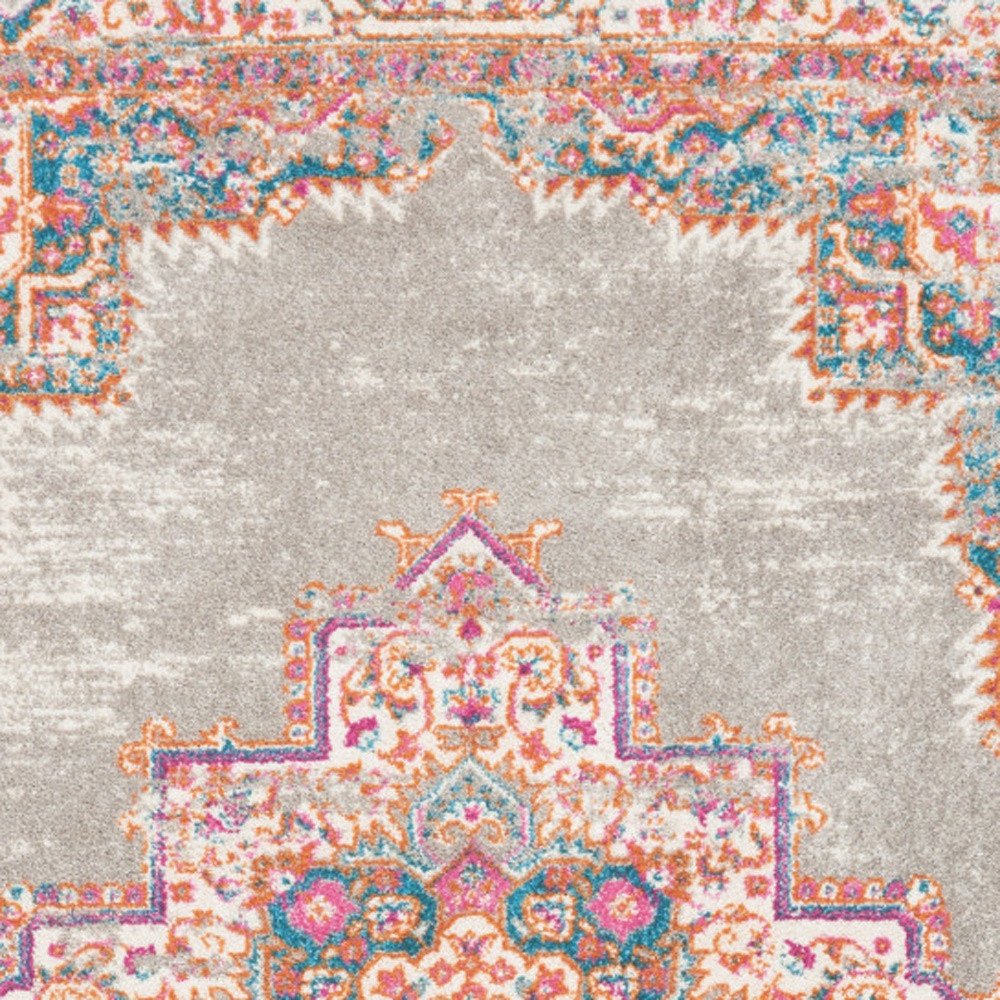 7' X 10' Gray And Gold Medallion Distressed Area Rug