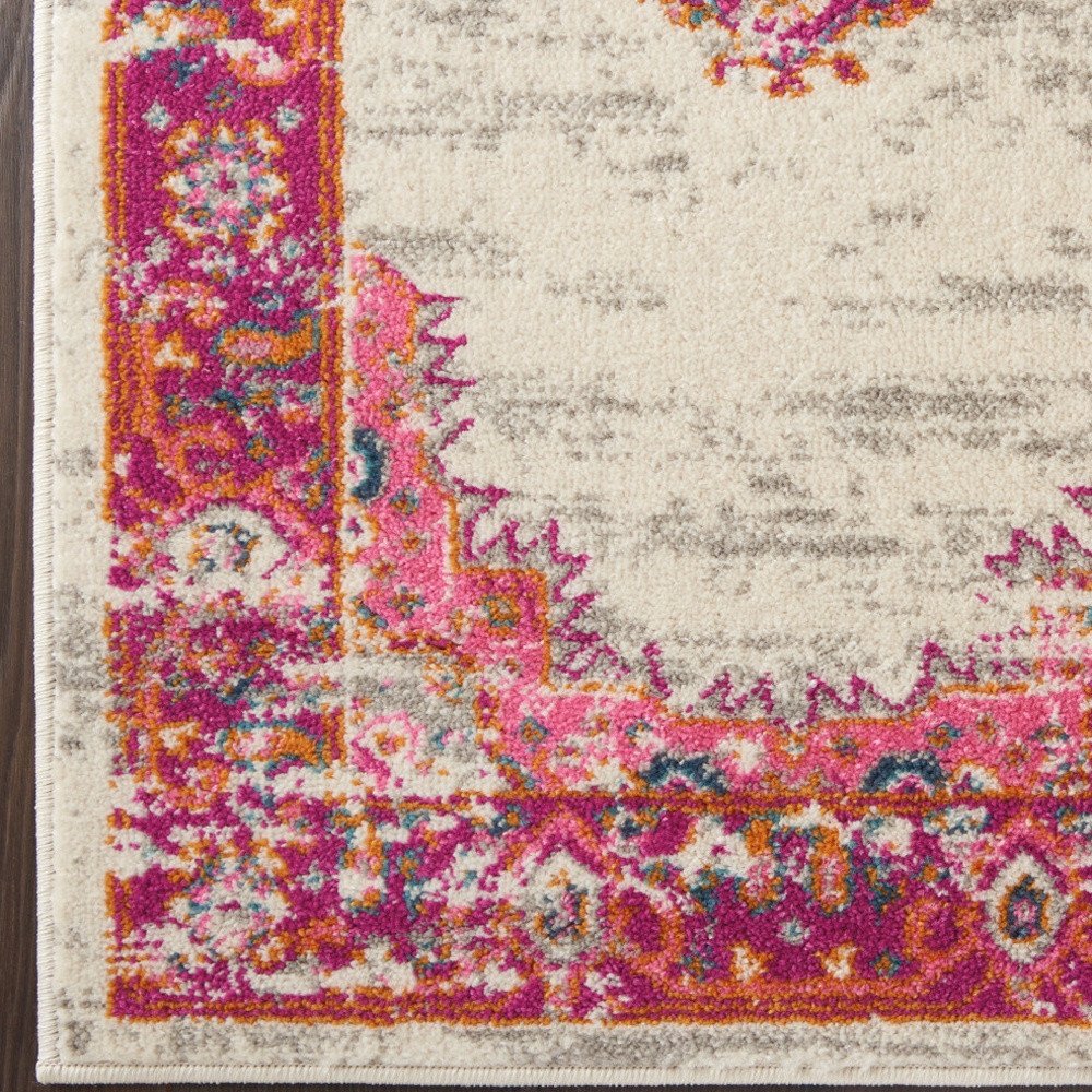 2' X 3' Ivory And Fuchsia Oriental Distressed Area Rug