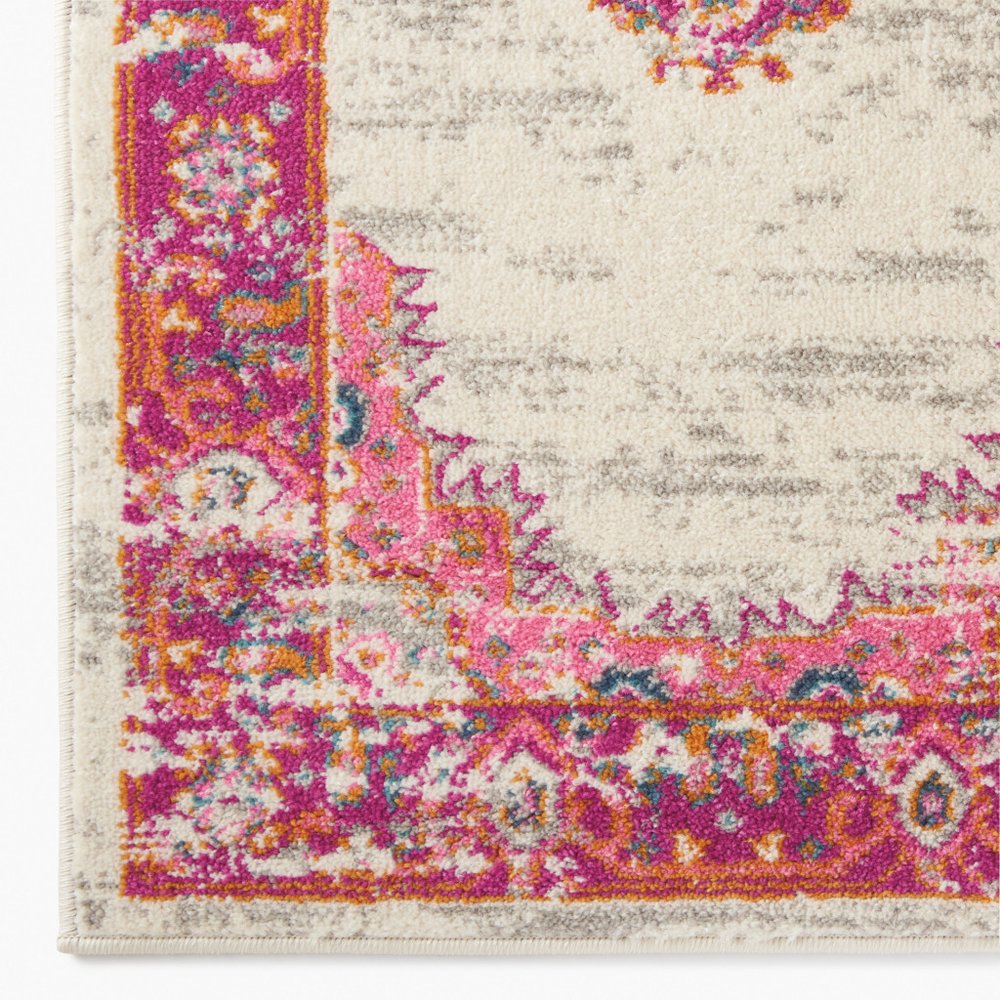 2' X 3' Ivory And Fuchsia Oriental Distressed Area Rug