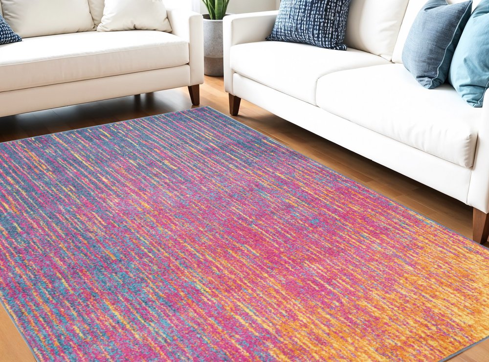 7' X 10' Blue And Orange Abstract Area Rug