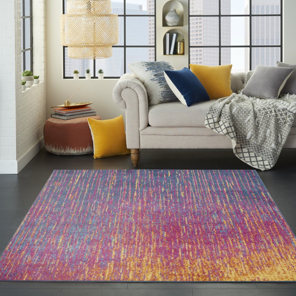7' X 10' Blue And Orange Abstract Area Rug