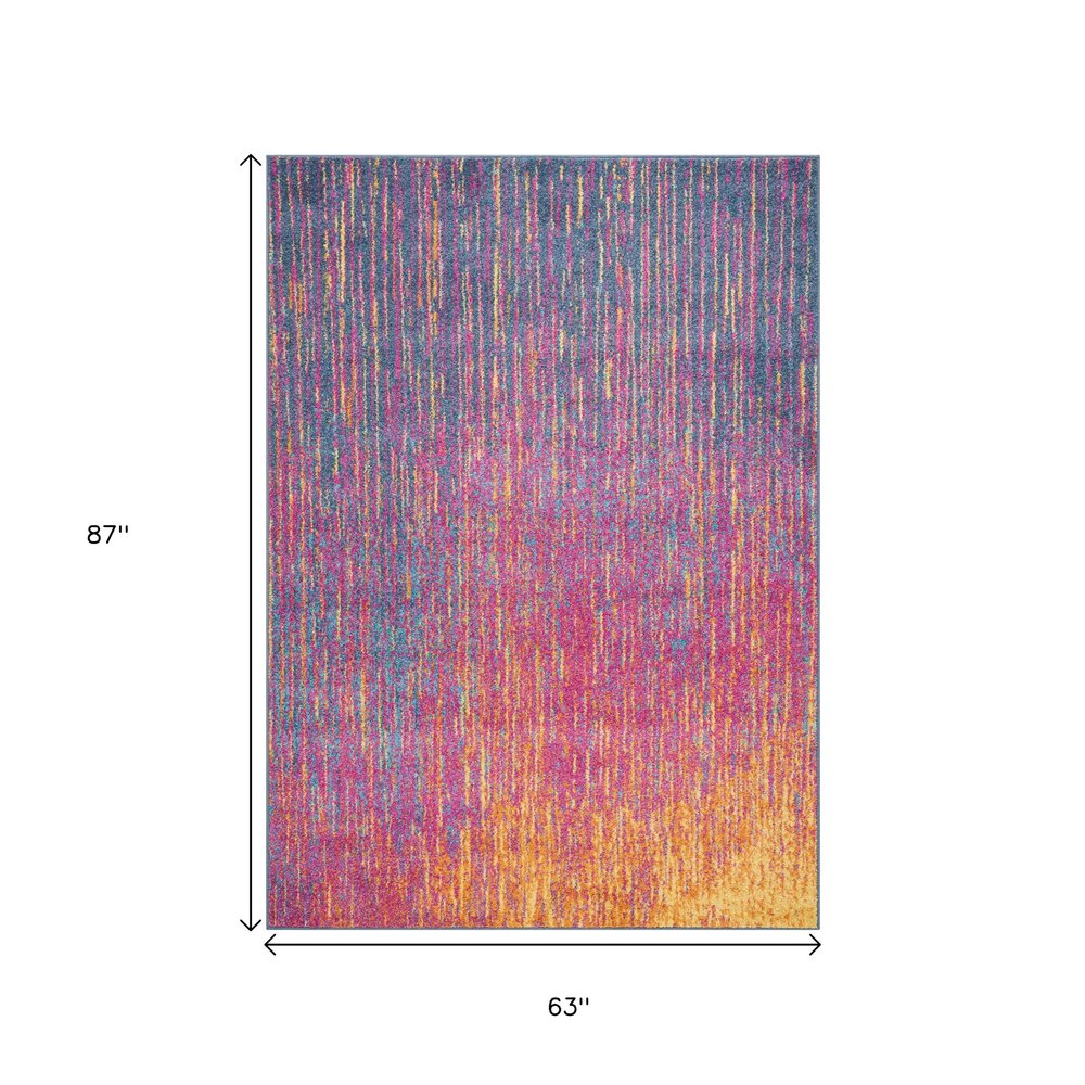 7' X 10' Blue And Orange Abstract Area Rug