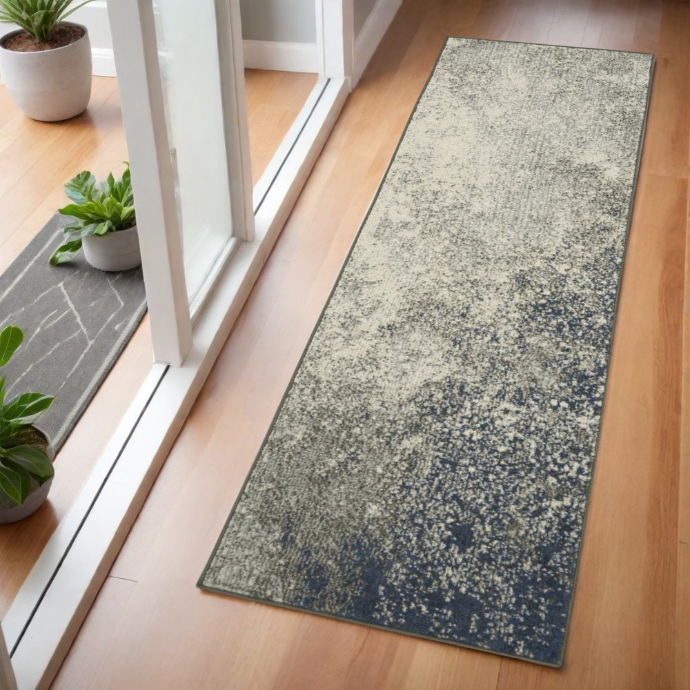 6' Gray And Ivory Abstract Runner Rug