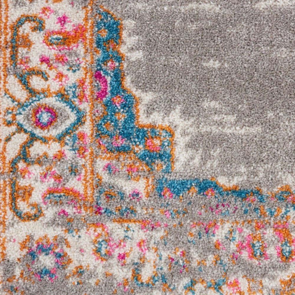 10' Gray And Gold Medallion Distressed Runner Rug