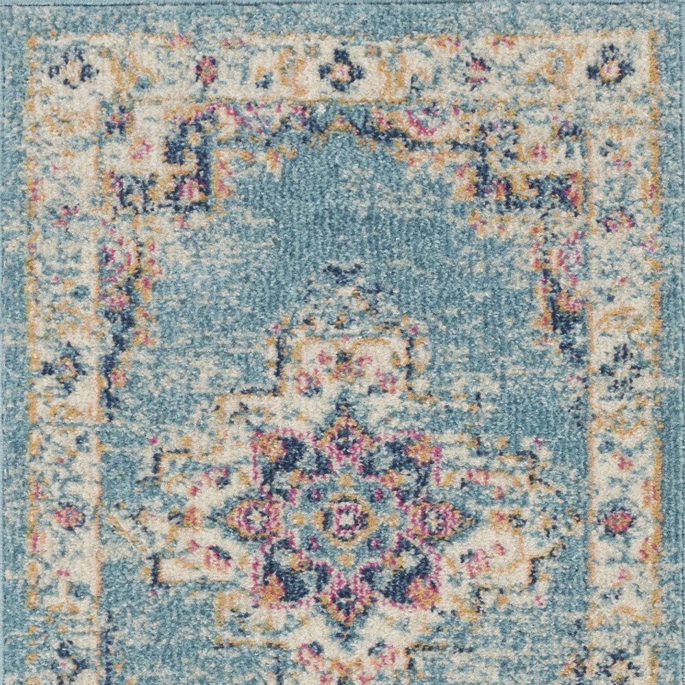 4' Blue And Ivory Southwestern Distressed Round Rug