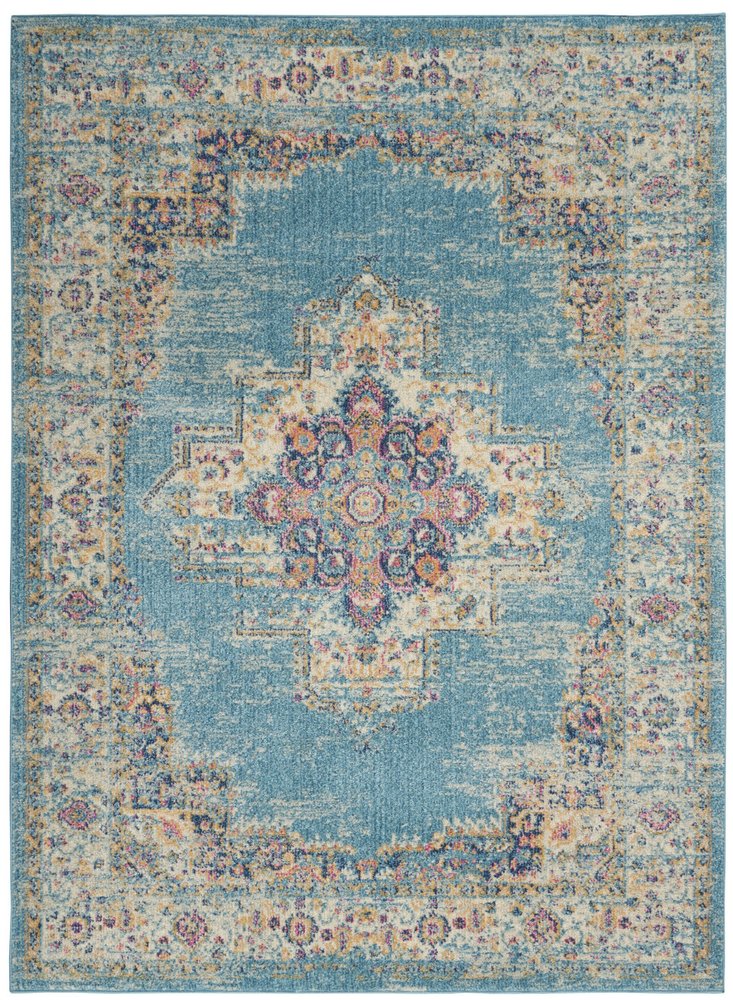 4' X 6' Blue And Ivory Southwestern Distressed Area Rug
