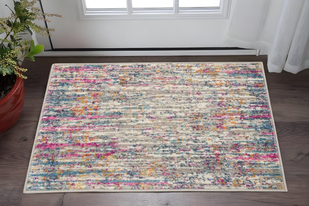 5' X 7' Ivory And Blue Abstract Area Rug