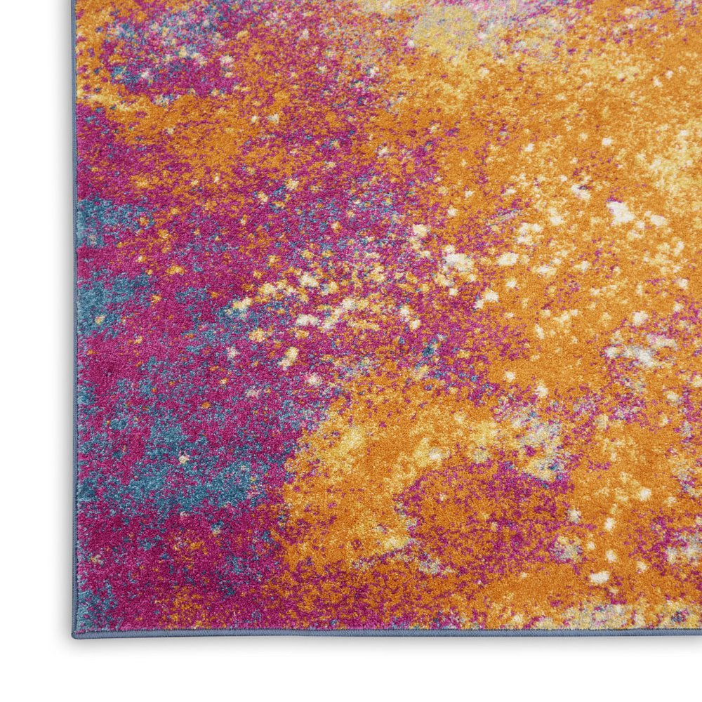 4' Blue And Orange Abstract Round Rug