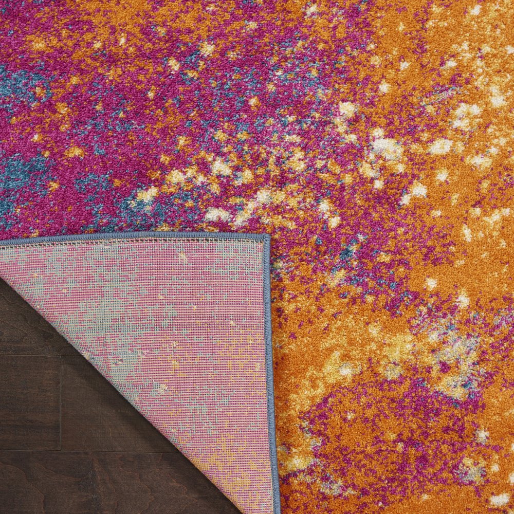 4' Blue And Orange Abstract Round Rug