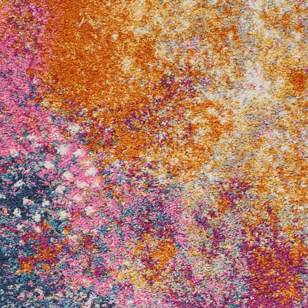 4' Blue And Orange Abstract Round Rug