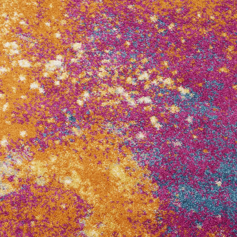 4' Blue And Orange Abstract Round Rug