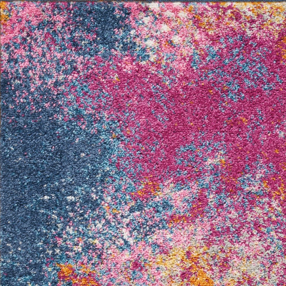 4' Blue And Orange Abstract Round Rug