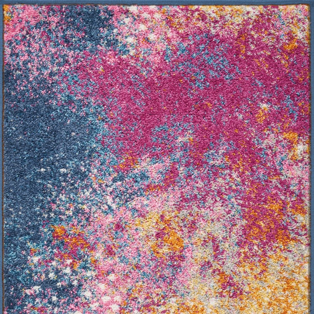 4' Blue And Orange Abstract Round Rug