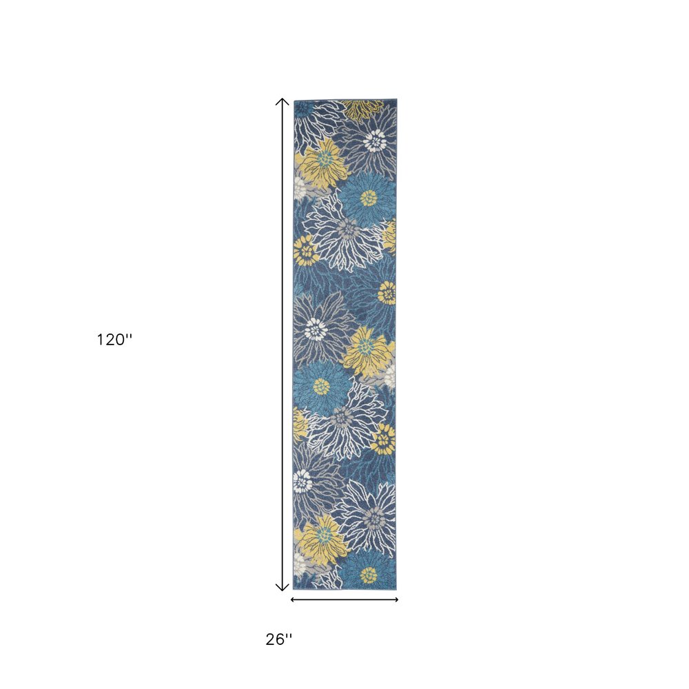2' X 3' Blue And Gold Floral Area Rug