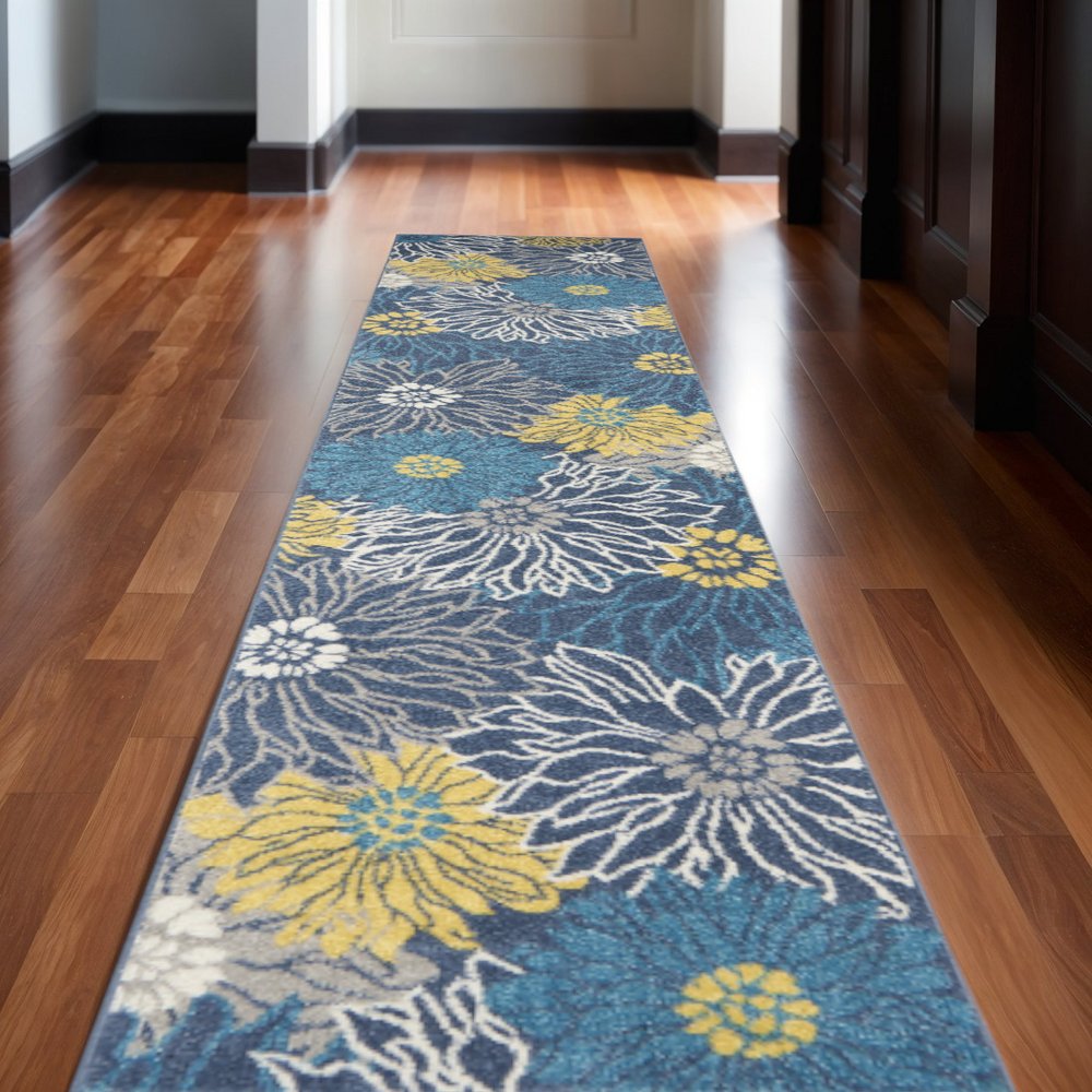 2' X 3' Blue And Gold Floral Area Rug