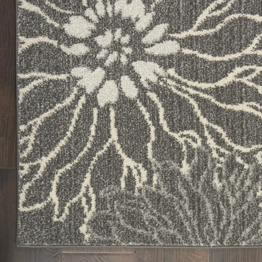 8' Blue And Gray Floral Runner Rug