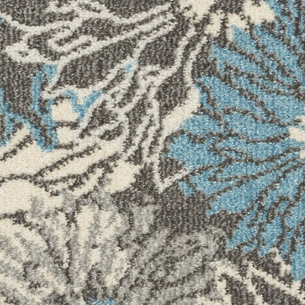 8' Blue And Gray Floral Runner Rug