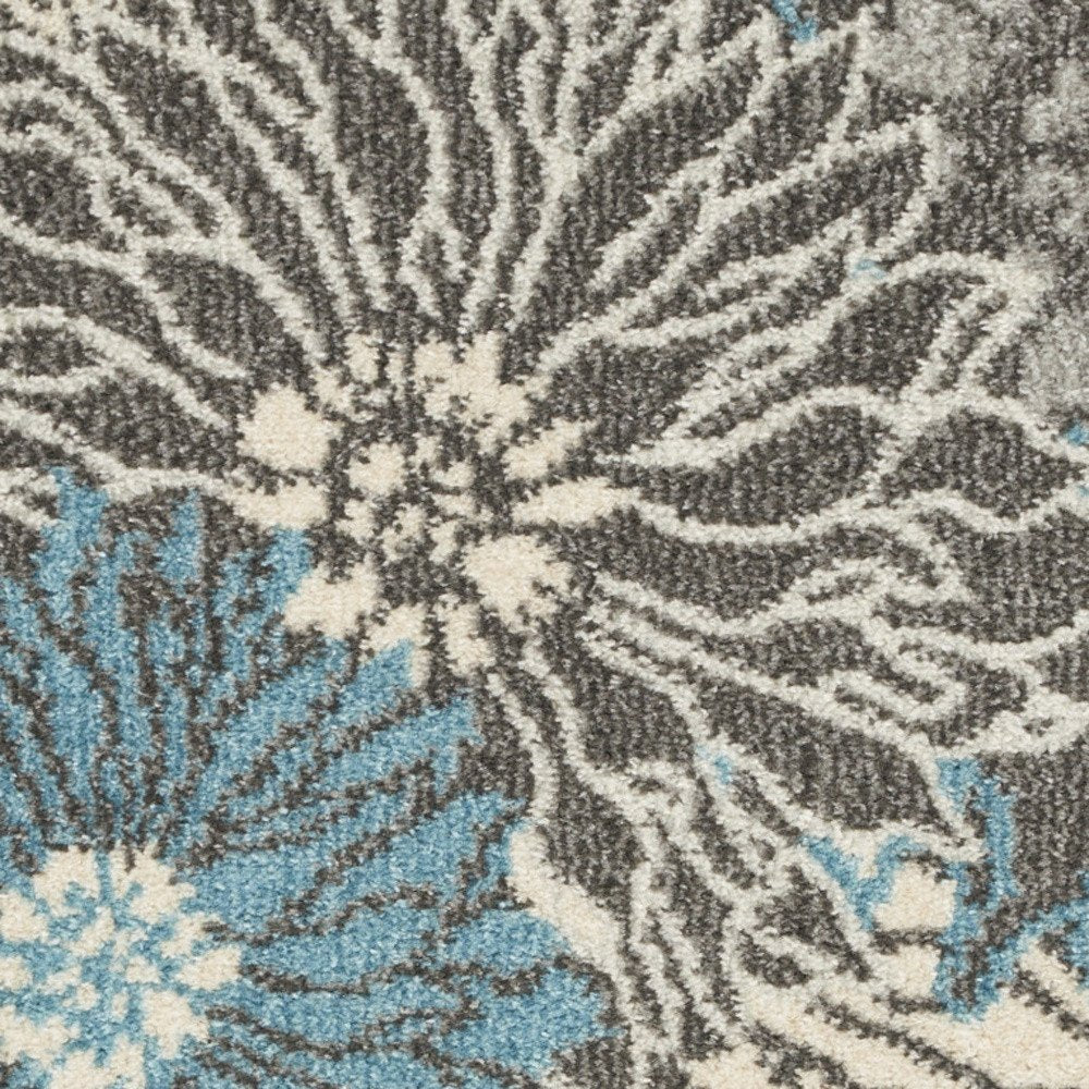 8' Blue And Gray Floral Runner Rug