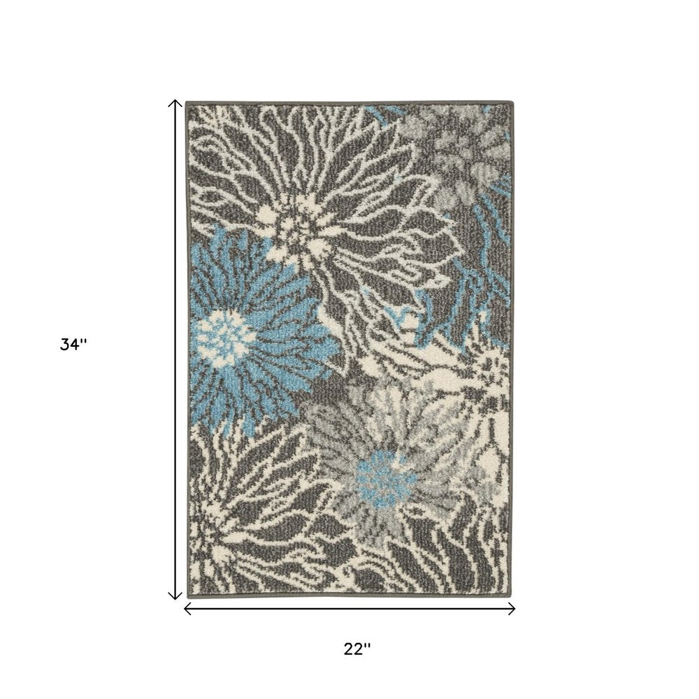 8' Blue And Gray Floral Runner Rug