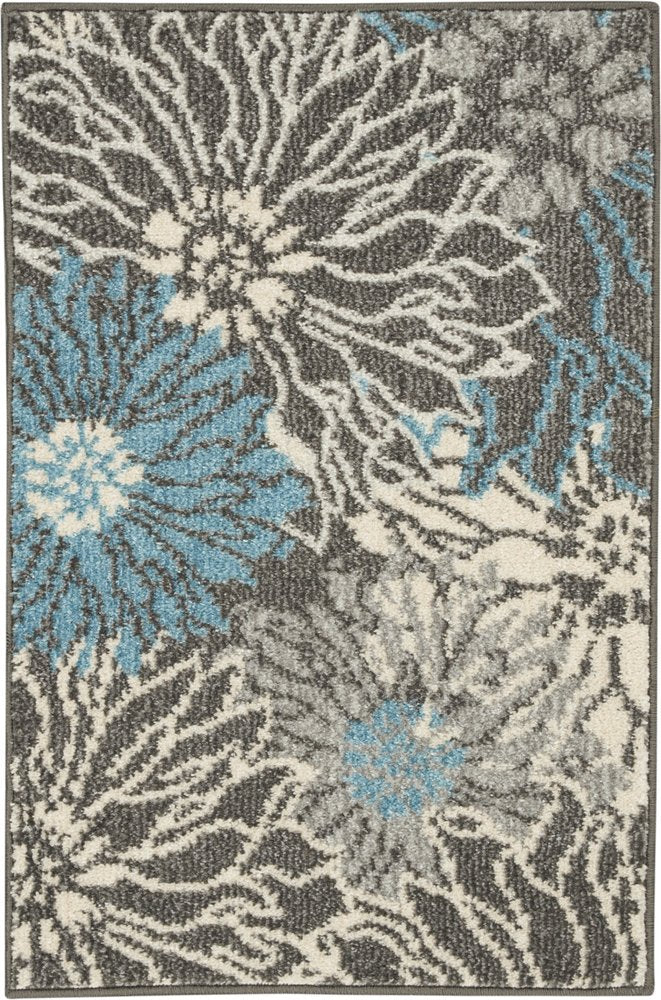 8' Blue And Gray Floral Runner Rug