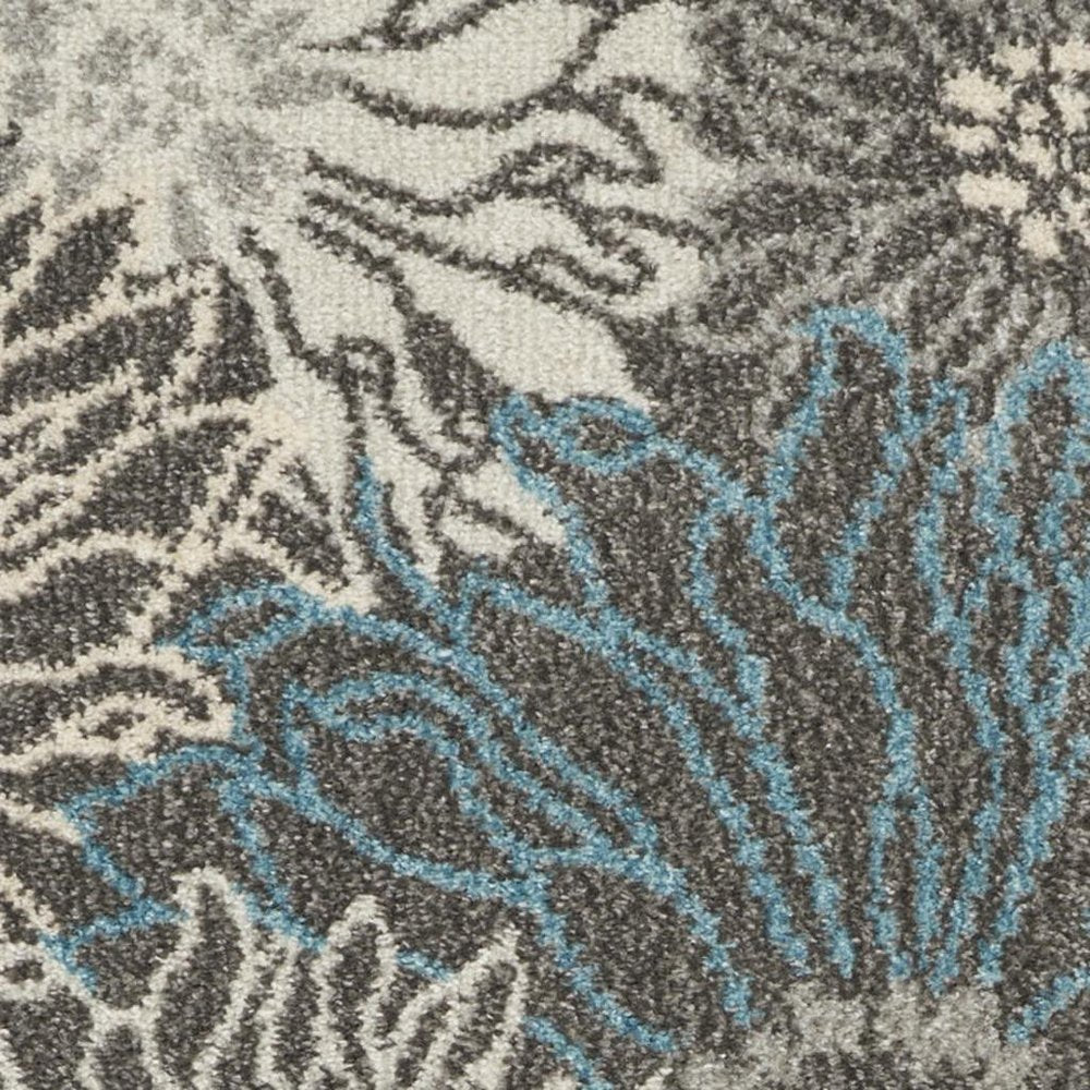 8' Blue And Gray Floral Runner Rug