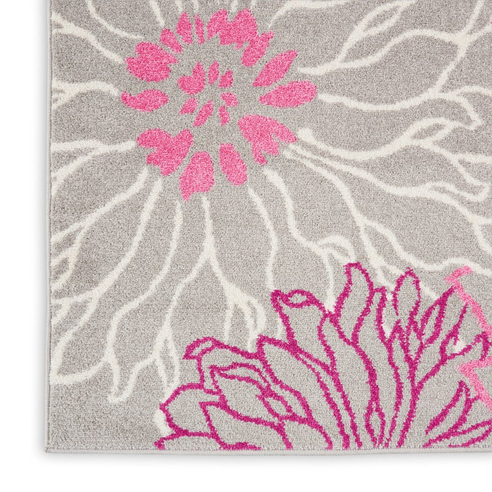 8' X 10' Gray And Pink Floral Area Rug