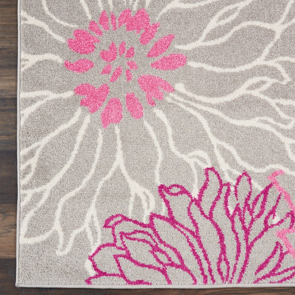 8' X 10' Gray And Pink Floral Area Rug