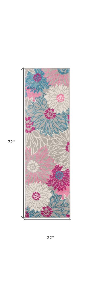 8' X 10' Gray And Pink Floral Area Rug