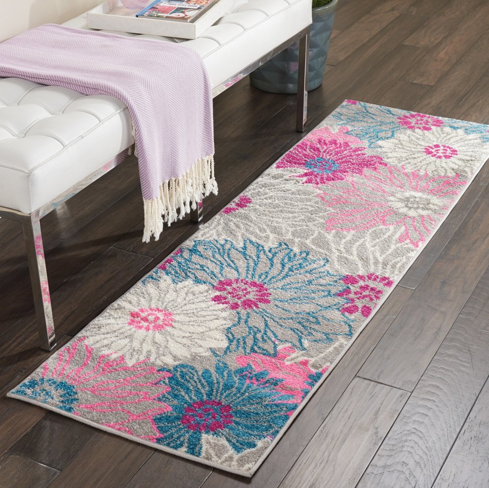 8' X 10' Gray And Pink Floral Area Rug