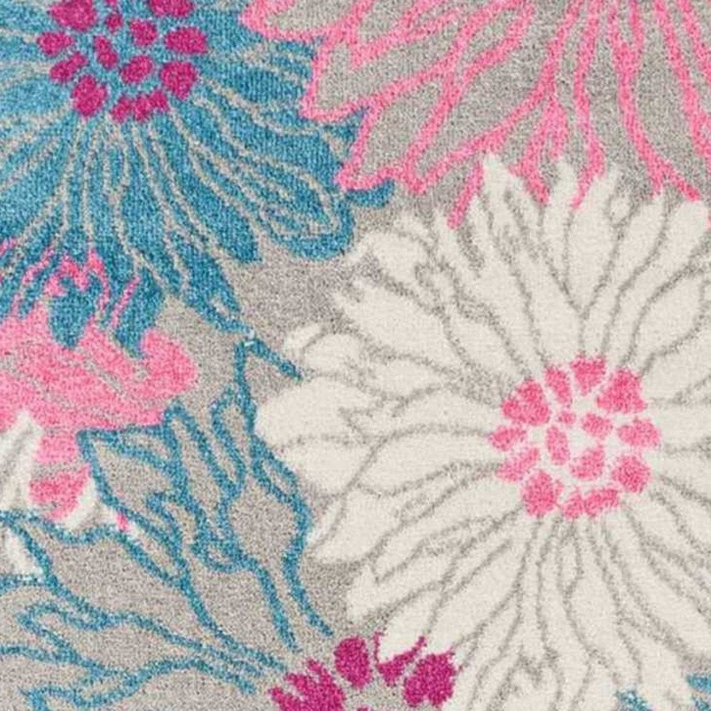 8' X 10' Gray And Pink Floral Area Rug