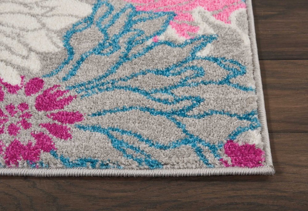 8' X 10' Gray And Pink Floral Area Rug