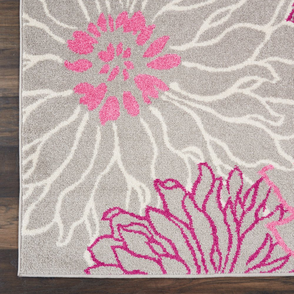8' X 10' Gray And Pink Floral Area Rug