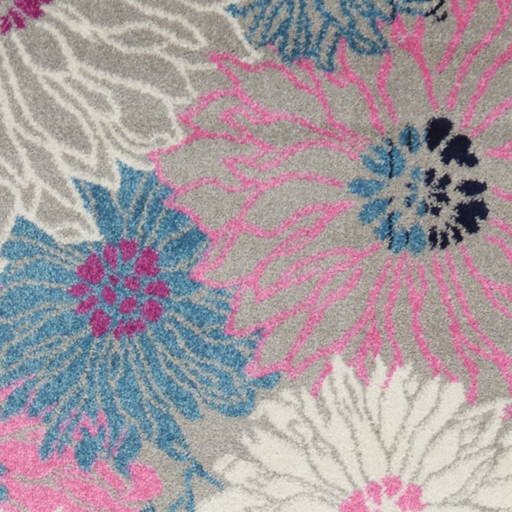 8' X 10' Gray And Pink Floral Area Rug