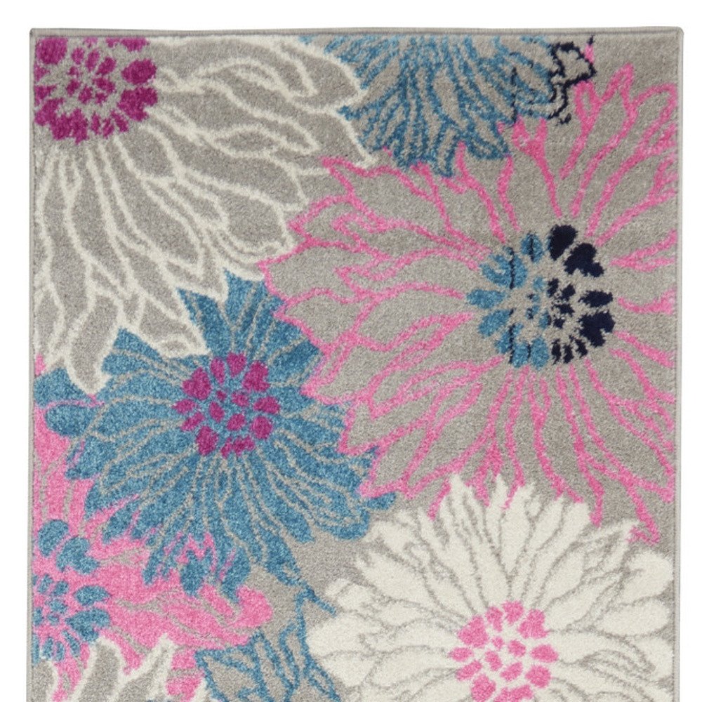 8' X 10' Gray And Pink Floral Area Rug