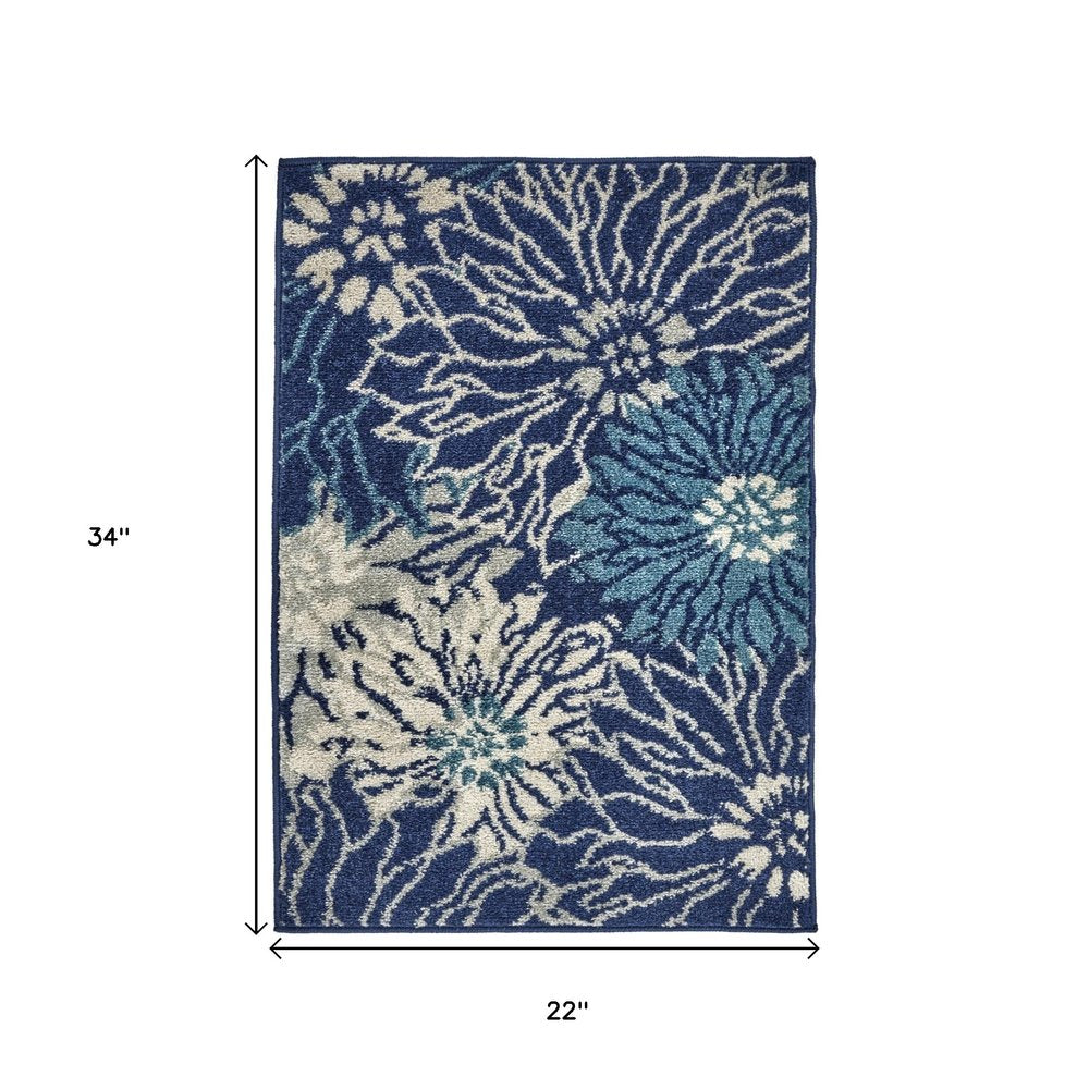 2' X 3' Blue And Ivory Floral Area Rug