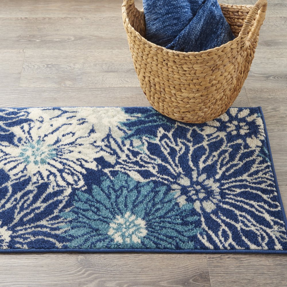 2' X 3' Blue And Ivory Floral Area Rug