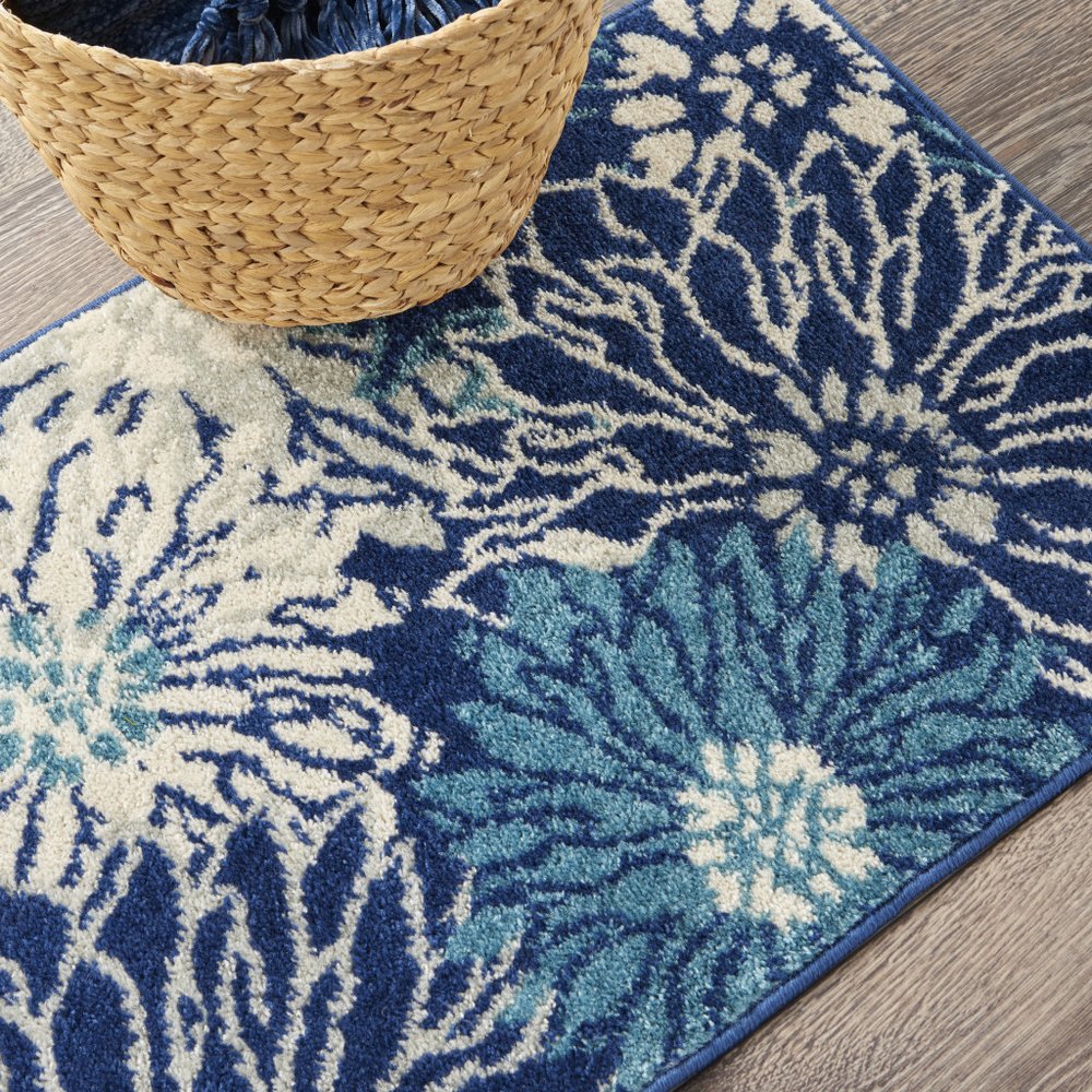 2' X 3' Blue And Ivory Floral Area Rug