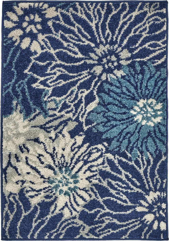 2' X 3' Blue And Ivory Floral Area Rug