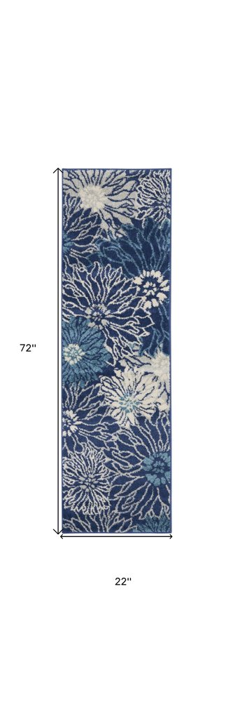 2' X 3' Blue And Ivory Floral Area Rug