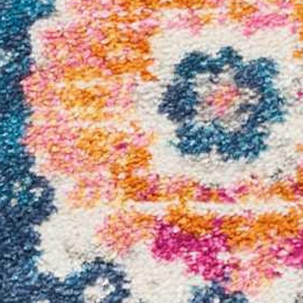 8' Ivory And Blue Floral Runner Rug