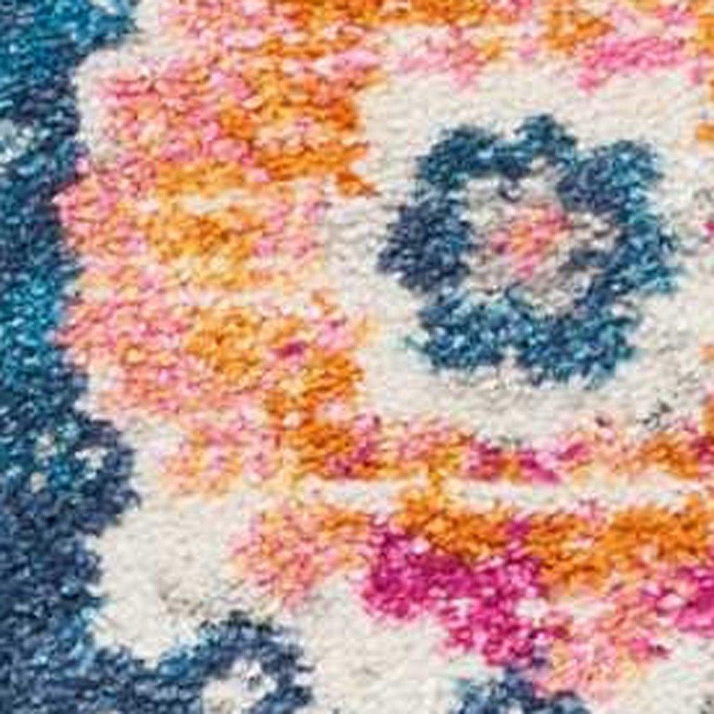 8' Ivory And Blue Floral Runner Rug
